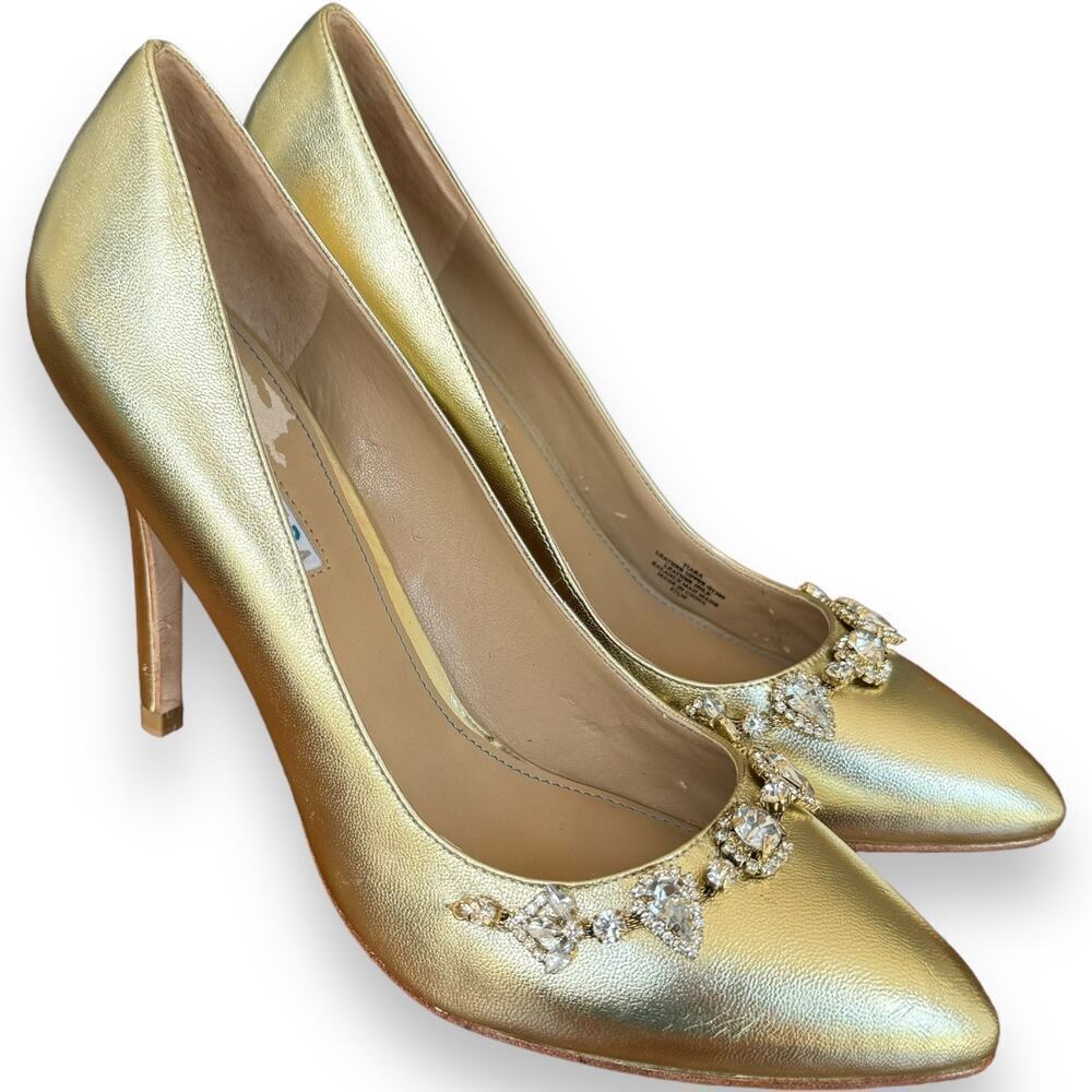 David Tutera Gold Rhinestone Embellished Wedding Formal Pointed Toe Heels 8.5